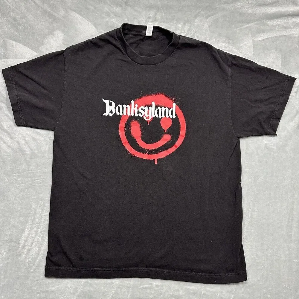 Banksyland Shirt‎ Mens Large Black Red Graphic Graffiti Artist Banksy Street